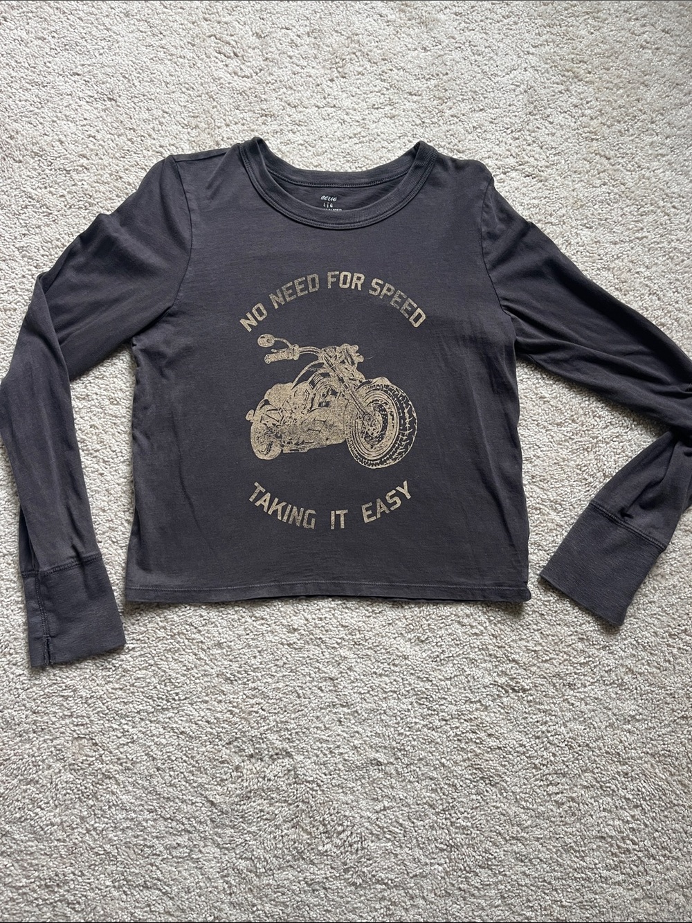 aerie Black Graphic Long-Sleeve Crop Top
